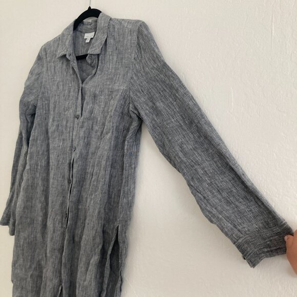 J Jill 100% Linen Tunic Top Button Front Gray Lagenlook Beach Coastal Oversized - Picture 4 of 9
